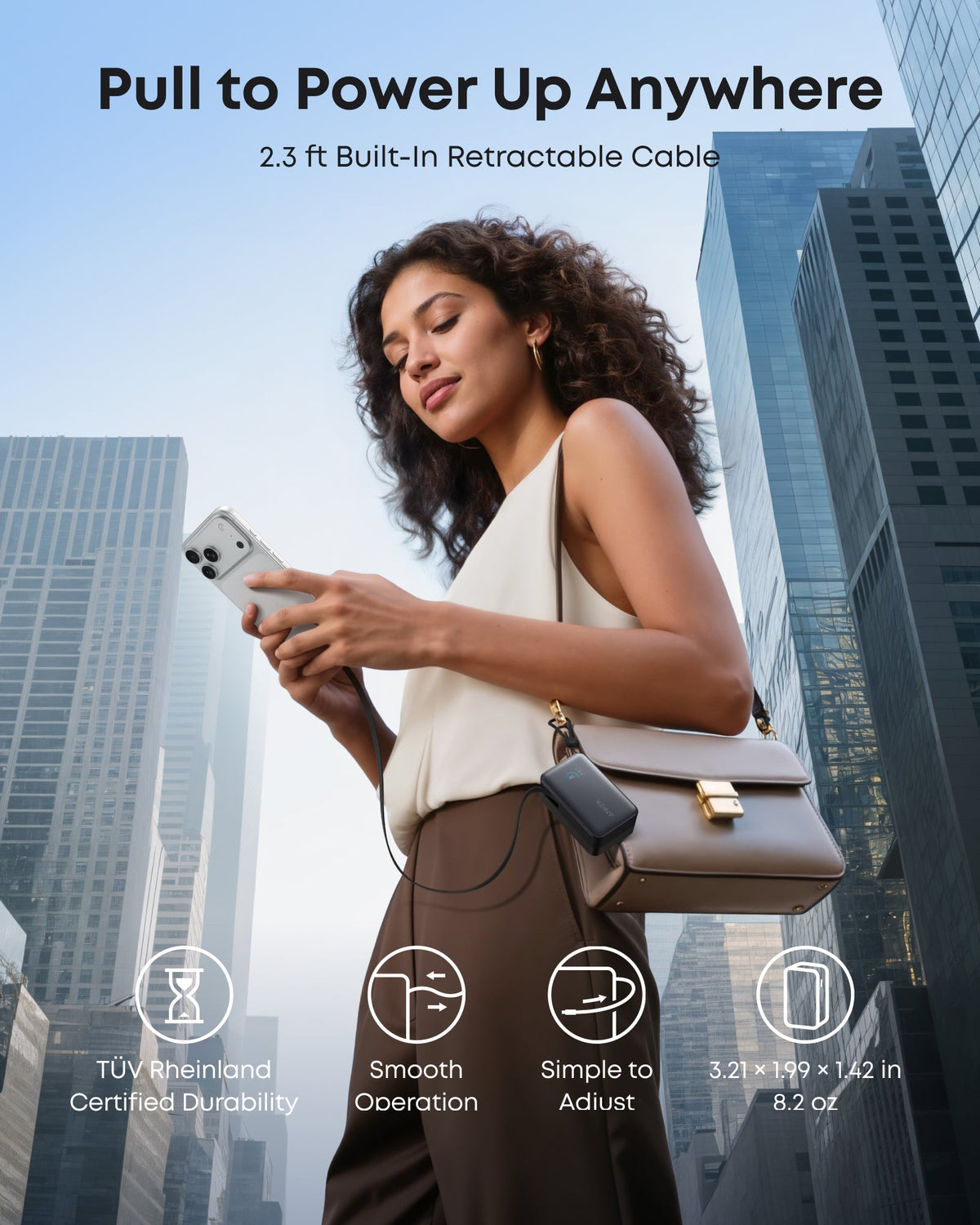 Future AI Nano Power Bank (10K, 45W, Built-In Retractable USB-C Cable)